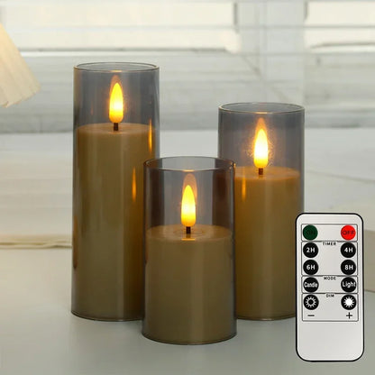 Flameless LED Candles – Flickering Glass-Effect Set of 3