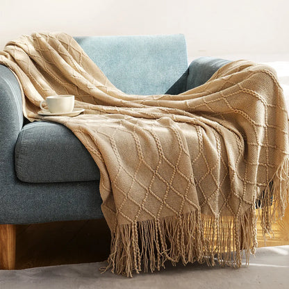 Chunky Knit Throw Blanket – Soft Tasselled Sofa Throw