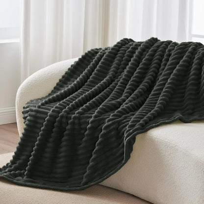 Ribbed Fleece Throw Blanket – Soft Fluffy Sofa & Bed Throw