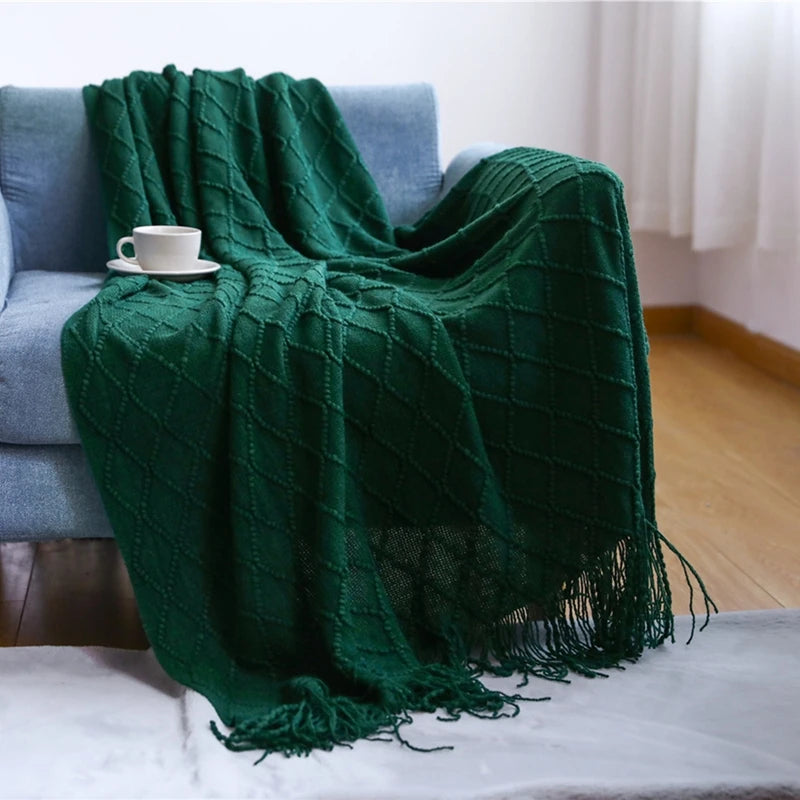 Chunky Knit Throw Blanket – Soft Tasselled Sofa Throw