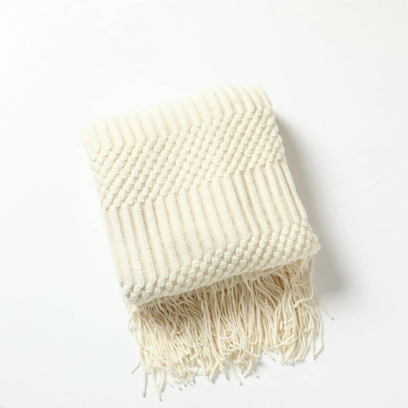 Chunky Knit Throw Blanket – Soft Tasselled Sofa Throw