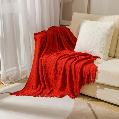 Chunky Knit Throw Blanket – Soft Tasselled Sofa Throw