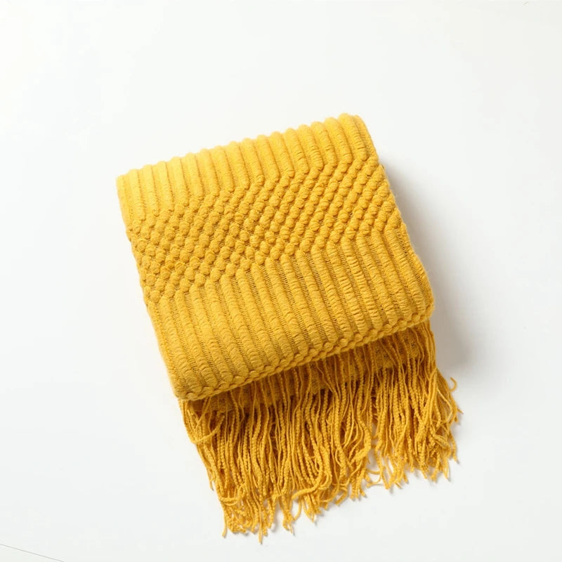 Chunky Knit Throw Blanket – Soft Tasselled Sofa Throw
