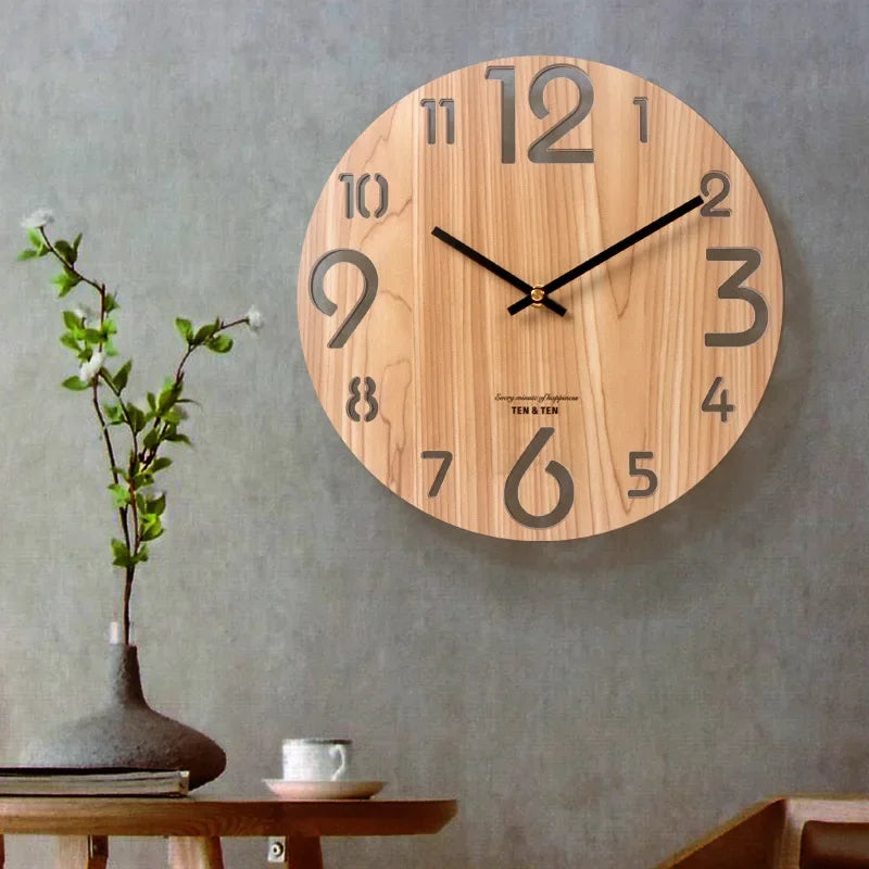 Nordic Wooden Wall Clock – Silent 30 cm Minimalist Clock