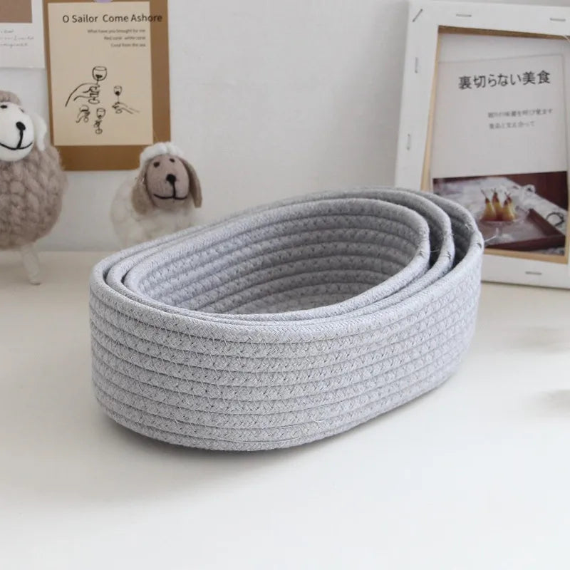 Cotton Rope Storage Basket – Small Woven Desk Organiser