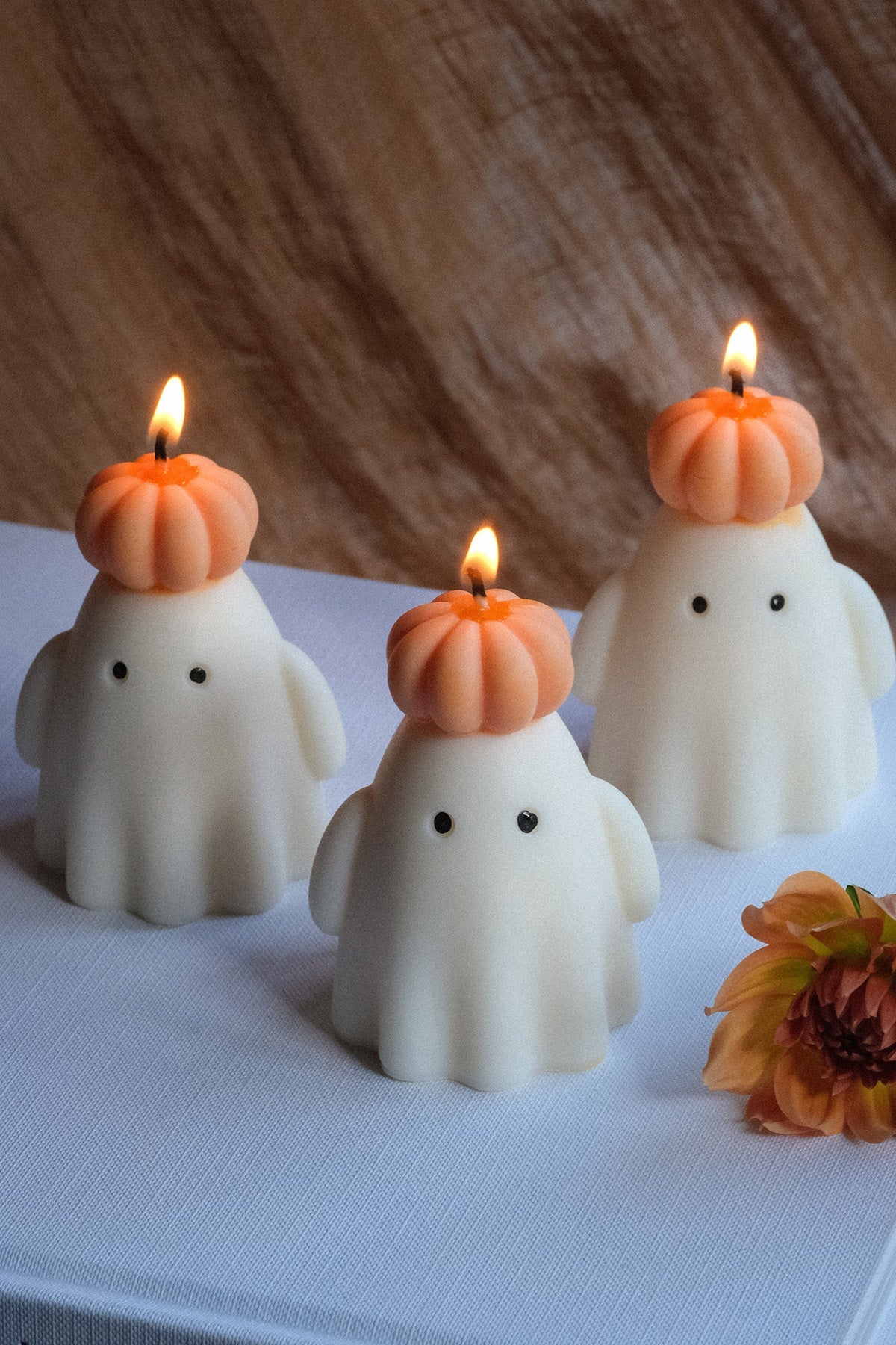 Ghost Candle with Pumpkin Hat – Handmade Soy Wax Candle