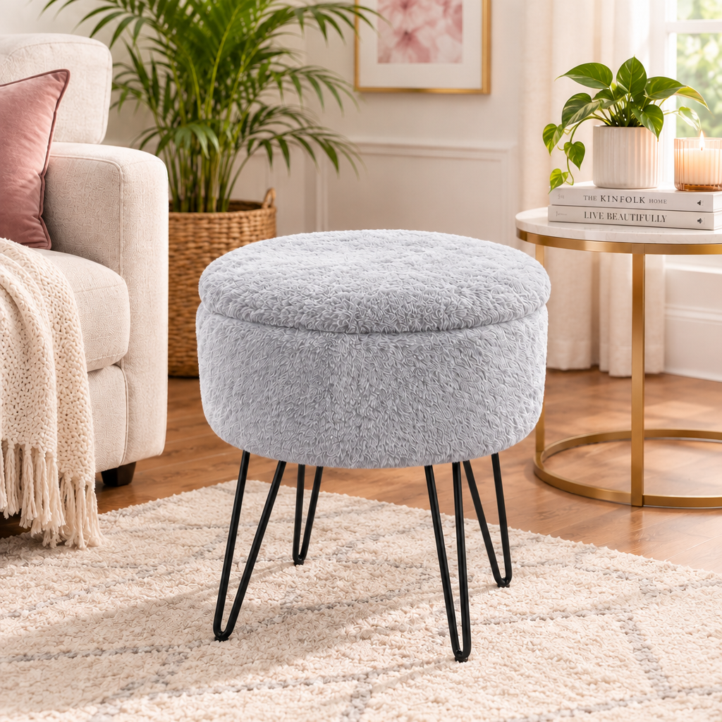 Faux Fur Storage Stool – Fluffy Dressing Table Stool