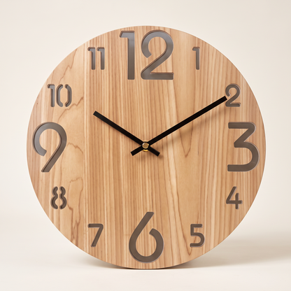 Nordic wooden wall clock on a plain background