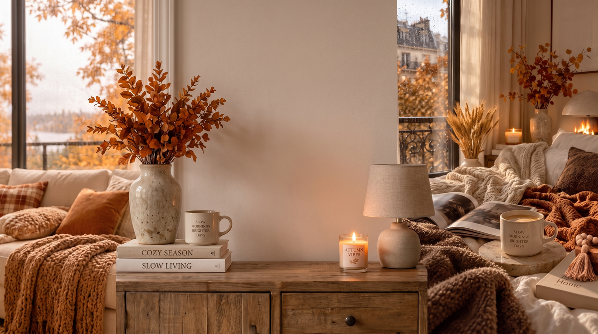 Warm living room styled with home decor